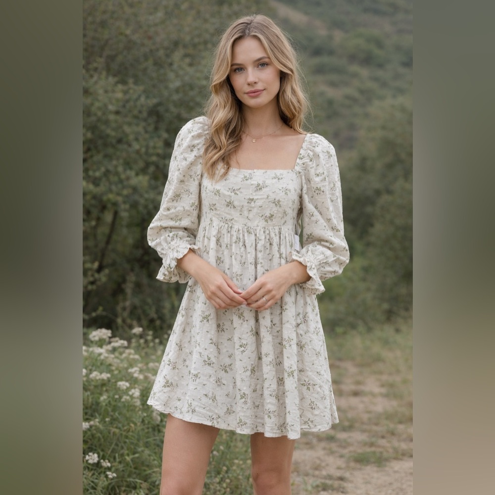 🌿NWT Storia Floral Cottagecore Mini Dress –Size Medium | Puff Sleeve | Romantic🌿